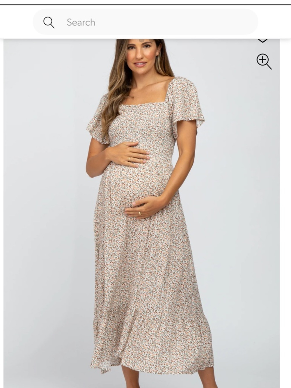 PinkBlush Ivory Floral Smocked Maternity Maxi Dress Size L – Like New